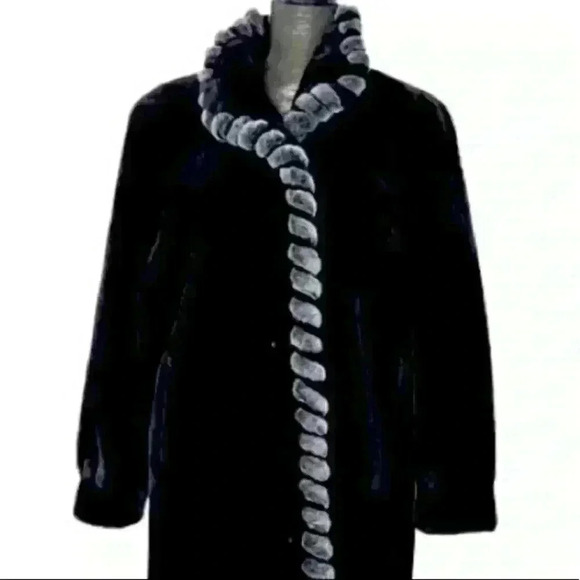 Vintage Faux Fur Luxurious Long Black  Grey Long Coat Women Size M - Picture 1 of 15